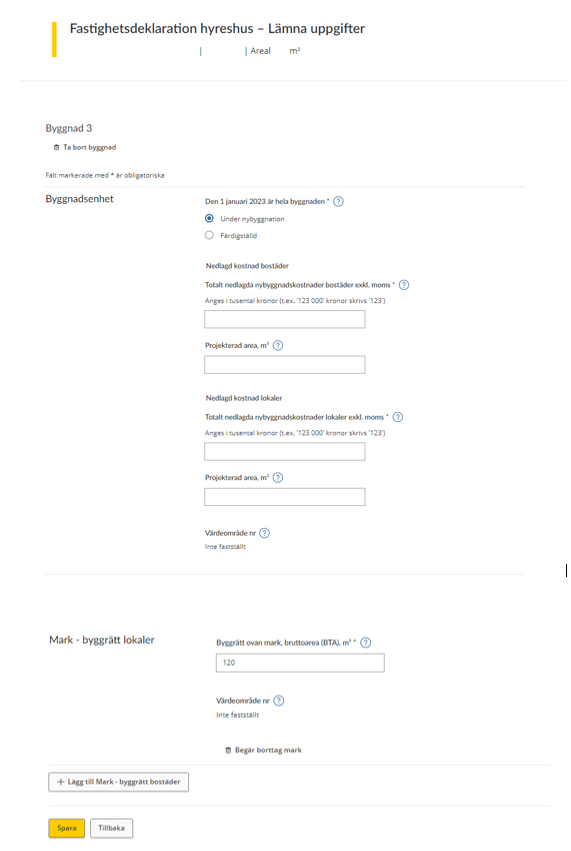 Image showing the tax return form for
information you have to provide for building units under construction (see
instructions).